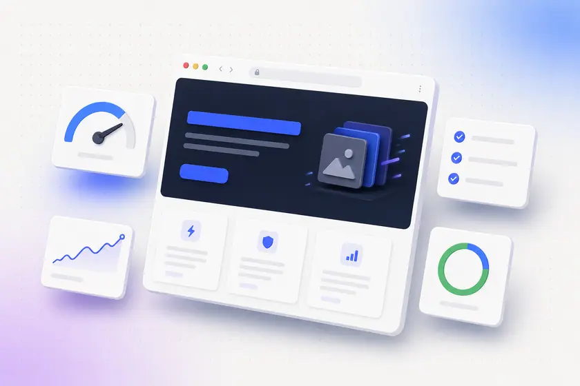 Illustration éditoriale d'un site web sur mesure : design moderne, pages clés et performance pour la conversion et le référencement.